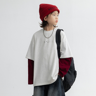 T恤春秋款 大男孩秋季 2025新款 打底衫 卫衣 儿童秋装 男童假两件长袖