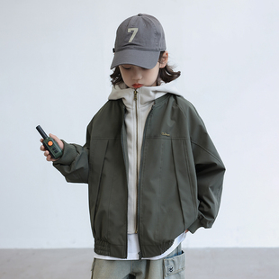 男童假两件连帽外套春秋款2026新款中大儿童春装上衣男孩春季夹克