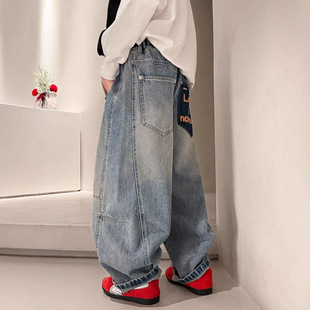 男童牛仔裤春秋款2026新款中大儿童装痞帅弯刀裤男孩春装休闲裤子