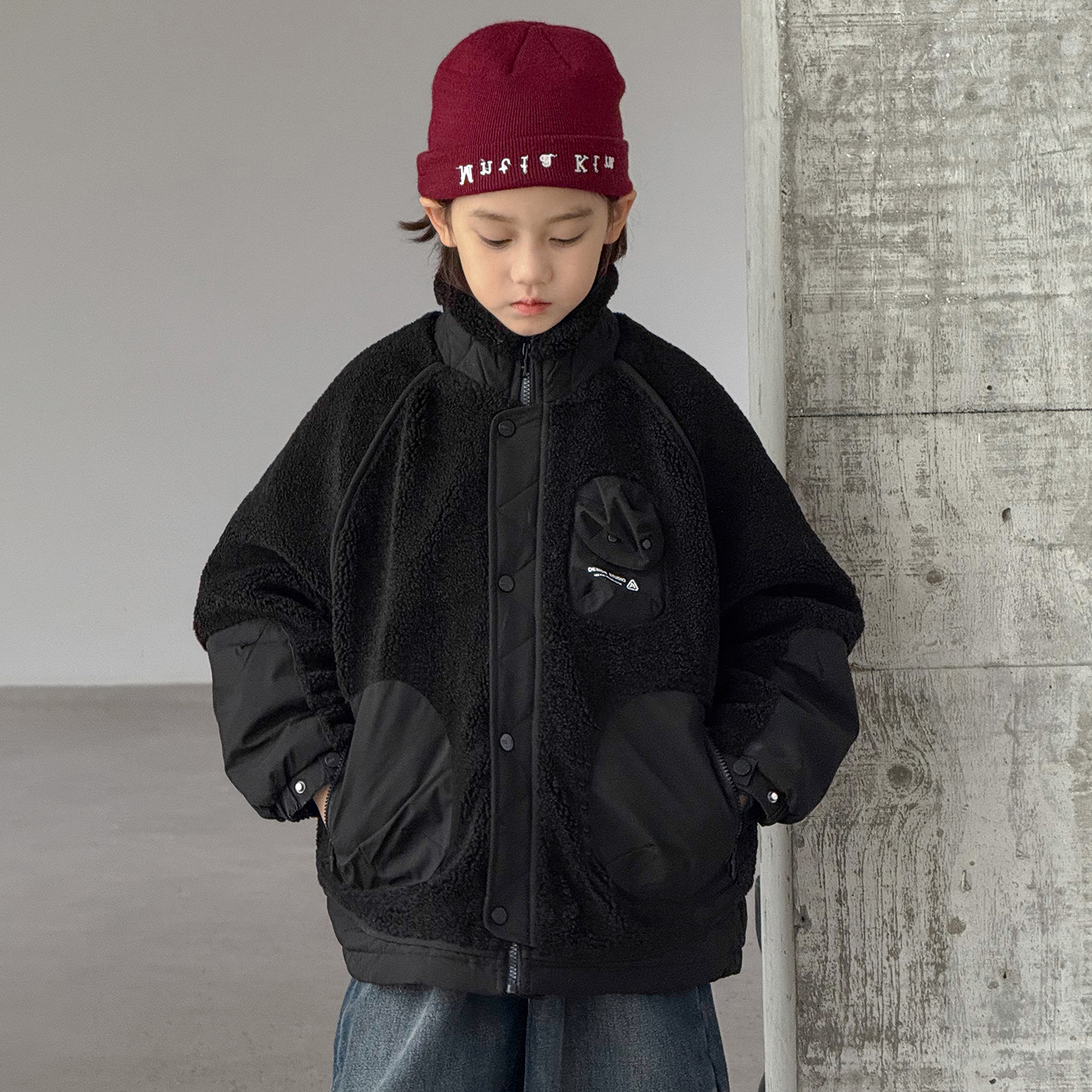 男童羊羔绒外套2025新款儿童装冬季夹棉加厚毛毛衣大童男孩冬装潮