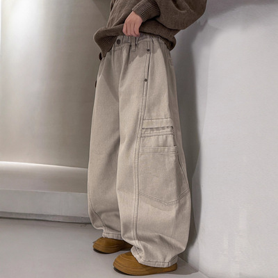 男童加绒牛仔裤秋冬款2025新款儿童冬季一体绒加厚裤子大男孩冬装