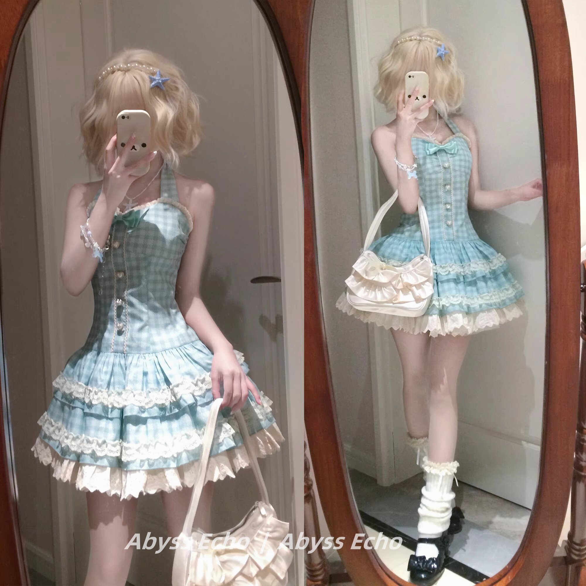 轻亚宅萌粉色连衣裙女夏季新款蝴蝶结褶皱边收腰吊带蓬蓬裙小个子