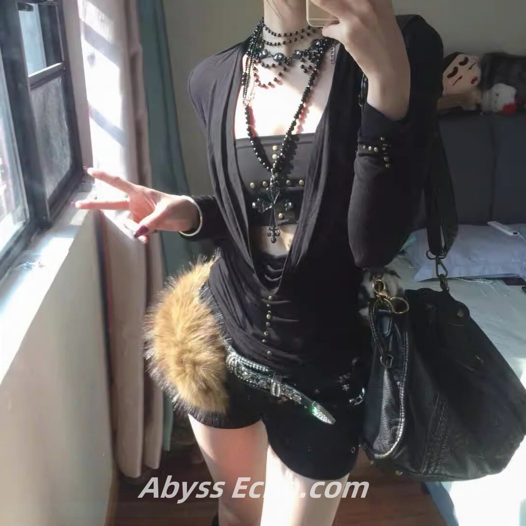 亚文化暗黑系美式复古修身十字架辣妹抹胸针织罩衫上衣女两件套