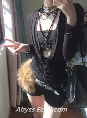 亚文化暗黑系美式复古修身十字架辣妹抹胸针织罩衫上衣女两件套