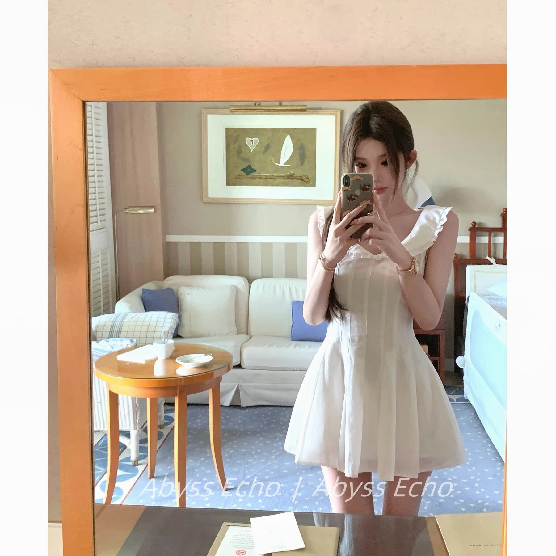 亚萌系甜美风白色无袖连衣裙女夏新款收腰显瘦初恋氛围穿搭小裙子