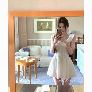 亚萌系甜美风白色无袖 收腰显瘦初恋氛围穿搭小裙子 连衣裙女夏新款
