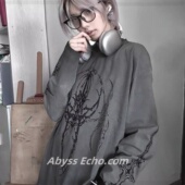 宽松水洗做旧y2k薄款 亚文化上衣哥特废土风春季 长袖 T恤女视觉系潮