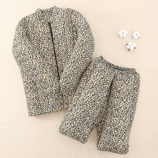 妈妈修身 套装 花色棉袄豹纹棉服 加厚保暖棉裤 纯手工棉花棉衣女冬季