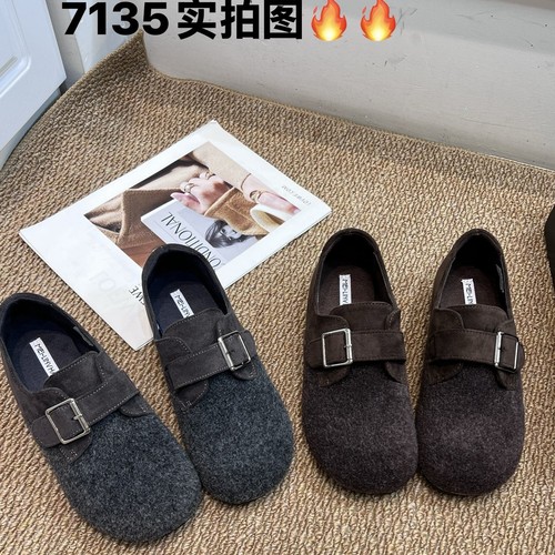 网红超火爆款韩版内增高毛呢勃肯鞋X2026新款时尚ins魔术贴休闲鞋