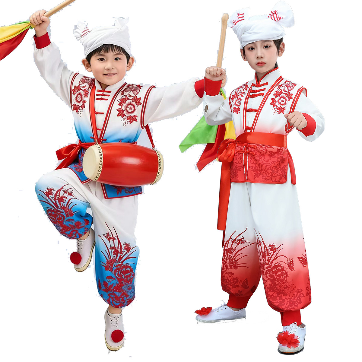 儿童陕北秧歌安塞舞蹈服装中国风演出服小学生男女童打鼓表演服饰