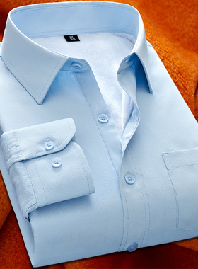 秋冬季新款男士长袖加绒加厚保暖衬衫衬衣外套寸衫爸爸装白色打底