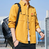 七分袖 衬衫 痞帅 长袖 帅气宽松外套休闲衬衣短袖 男韩版 潮流牛仔工装