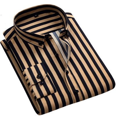 男士长袖商务休闲条纹衬衫春秋男时尚韩版修身衬衣大码男装寸衫