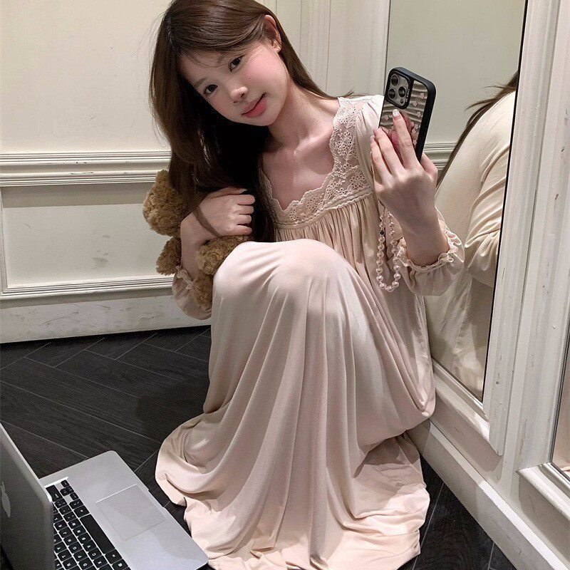 2026韩国ins莫代尔蕾丝边设计显瘦家居服舒适垂感睡衣睡裙批发