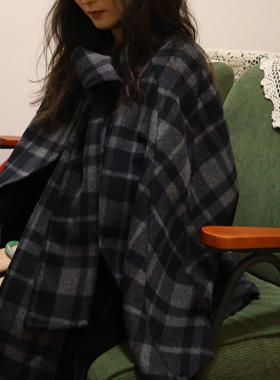 不是破网店现货格纹双面呢大衣女秋冬新款韩版宽松中长款毛呢外套