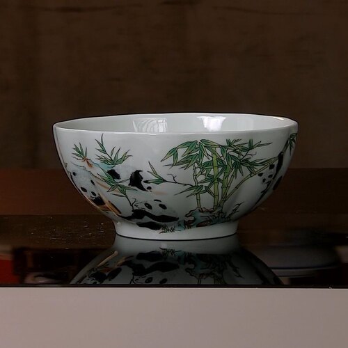 景德镇高温陶瓷绿稀土面碗竹子熊猫饭碗6寸南瓜面碗餐具家用汤碗