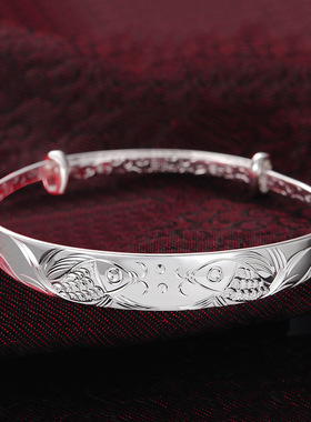 双鱼戏水足银手镯999纯银镯子