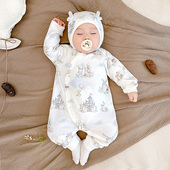 新生儿连体衣婴儿纯棉a类无骨睡衣春秋款 衣服初生宝宝满月服爬服