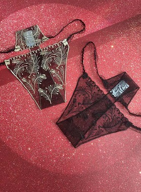 透气不勒痕黑金绣花丁字裤女高端性感内裤网纱超薄透气玉臀型显瘦