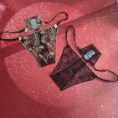 透气不勒痕黑金绣花丁字裤女高端性感内裤网纱超薄透气玉臀型显瘦