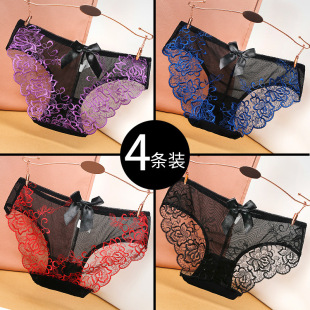 颜蓓薇内裤 网纱薄无痕三角3113 女蕾丝性感迷人少女刺绣蝴蝶结新款