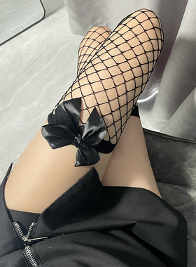 黑丝袜女春秋超薄款防勾丝性感情调夏季半截过膝蕾丝渔网袜打底裤