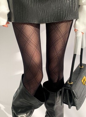 性感黑色菱形格子丝袜女黑丝连裤袜美腿秋季日系暗黑网眼打底袜