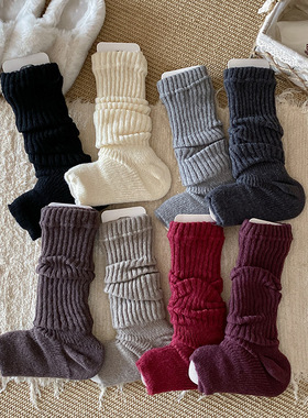 袜子女秋冬针织踩脚袜套安可拉红堆堆保暖y2k辣妹百搭白色小腿套