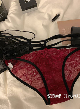 纯欲风蕾丝火辣少女内裤女士纯棉裆低腰交叉细带红色性感三角裤