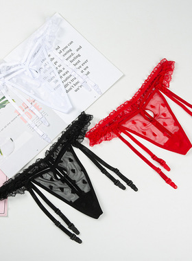 新款法式网纱红色吊袜带内裤一体女蕾丝性感诱惑后入吊袜带夹女式