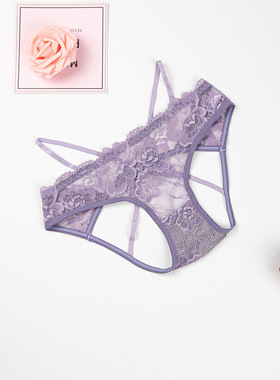 性感纯欲镂空提花透气舒适网纱女士蕾丝紫色内裤低腰诱惑三角裤