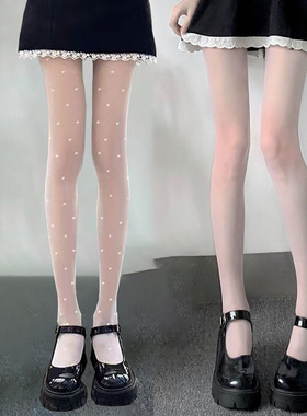 日系奶白丝袜春秋薄款黑色白色透肉连裤袜甜美纯欲网红jk过膝丝袜