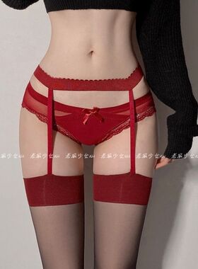 性感红色边黑丝吊带一体袜女网红潮纯欲风撞色过膝高长筒薄款 C吊