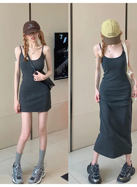 灰色吊带连衣裙女辣妹修身显瘦包臀裙短裙夏季背心长裙小个子裙子