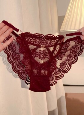 御红斩男*纯欲镂空蕾丝红色绑带女士内裤2025新款性感高级三角裤