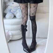 洛丽塔花卉渔网袜镂空蝴蝶结连裤 袜纯欲洛丽塔镂空白丝袜创意叠穿