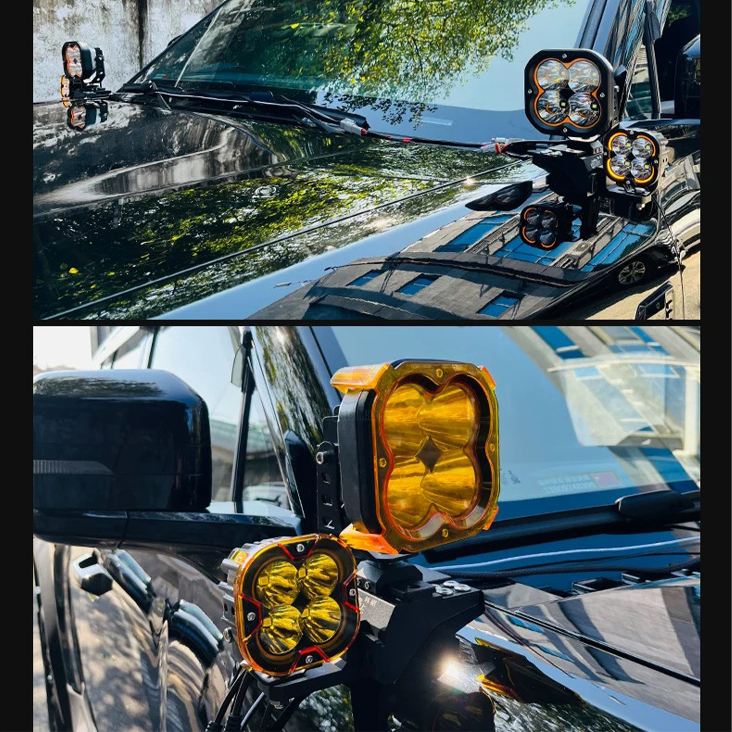 越野车四叶草中网保险杠A柱带日行氛围灯超亮LED辅助灯远光灯射灯