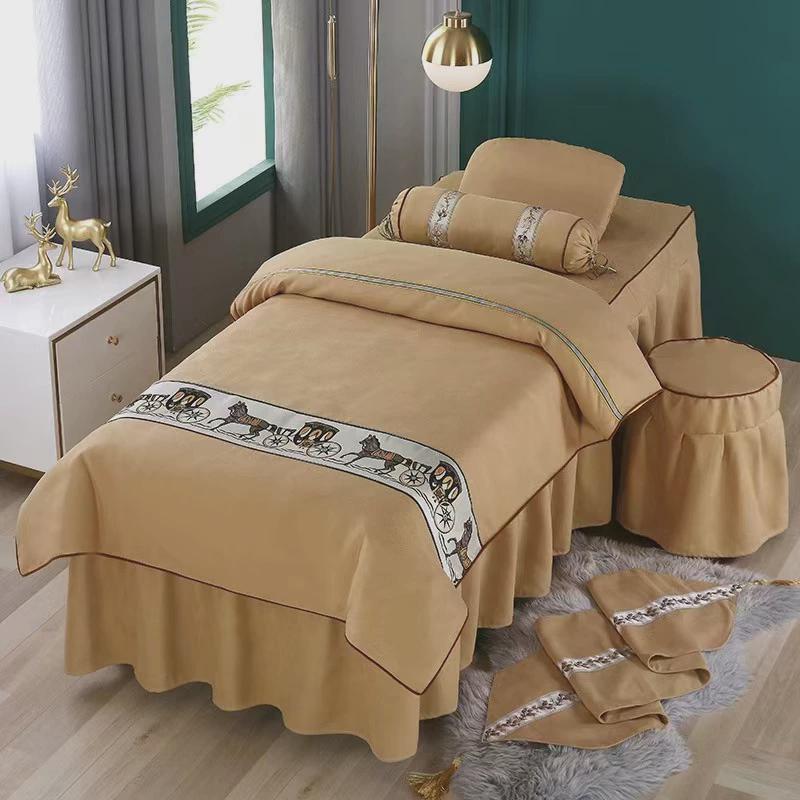 美容床罩四件套高档棉麻欧式轻奢洗头采耳全棉简约按摩套四季通用