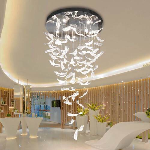 酒店工程大堂大型羽毛吊灯新中式玻璃灯茶楼灯具庄客厅卧室艺术酒