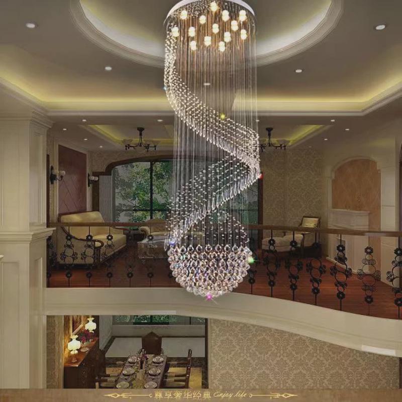 复式大客厅楼梯水晶吊灯酒店别墅螺旋简约家用长吊灯具非标工程