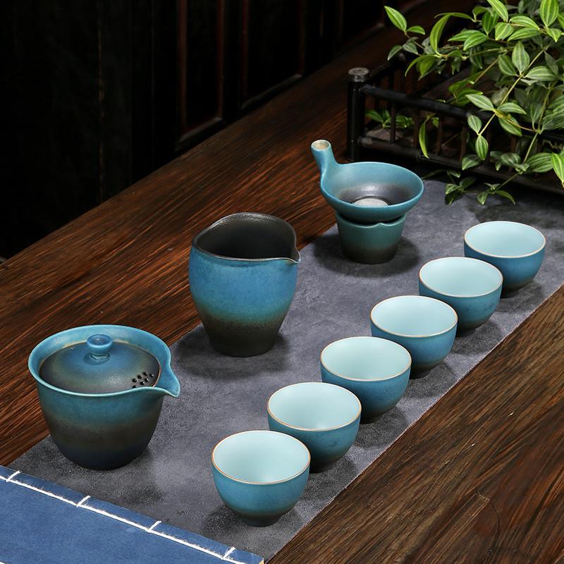 粗陶茶具套装家用客厅办公室日式陶瓷复古整套功夫泡茶壶盖碗茶杯