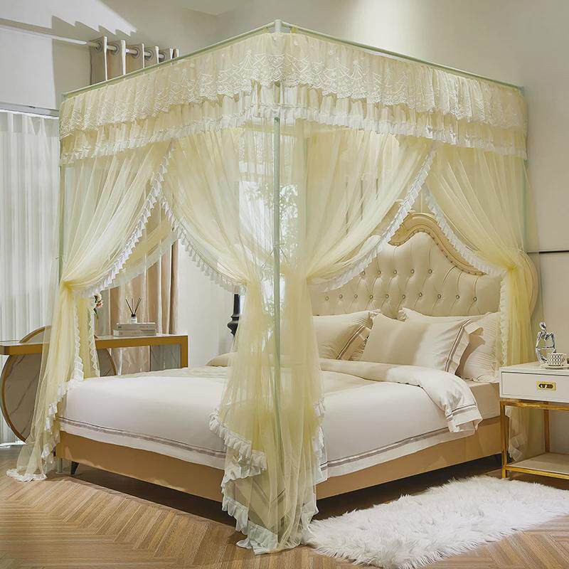 加密三开门落地宫廷蚊帐公主风床幔1.5m1.8米立柱支架1m2家用新款