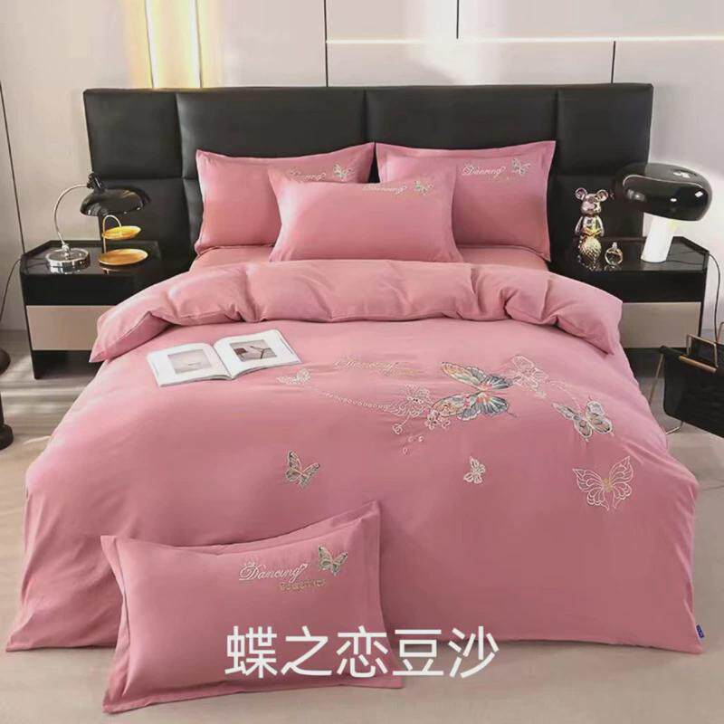 纯色雅棉亲肤磨毛床上用品四件套床单直播件套款锦云蛋白棉绣花爆