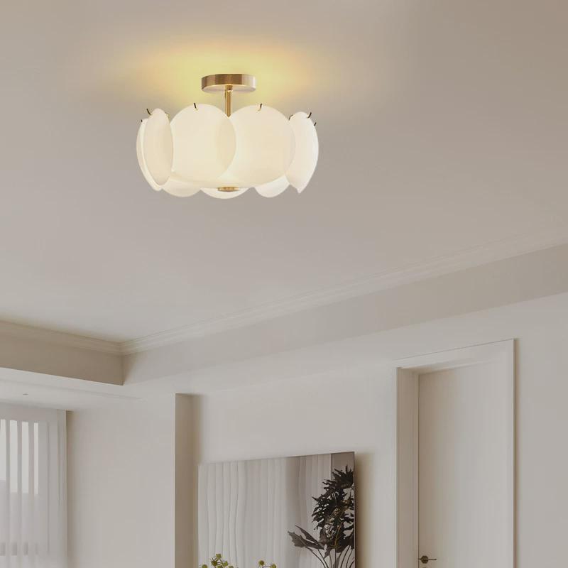 法式中古奶白吸顶灯玻璃轻奢现代简约卧室灯奶油系圆形客厅餐厅灯