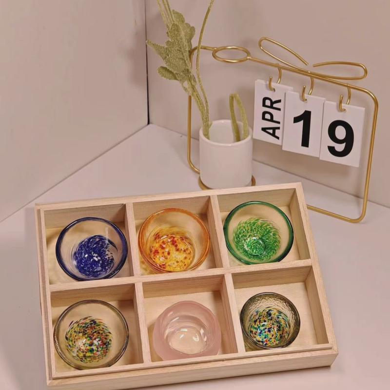 彩色琉璃杯个人日式小茶杯套装品茗杯九宫格玻璃杯清酒杯迷你酒杯