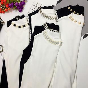 白色内搭无袖 打底衫 t恤 新款 钉珠冰丝女2020春装