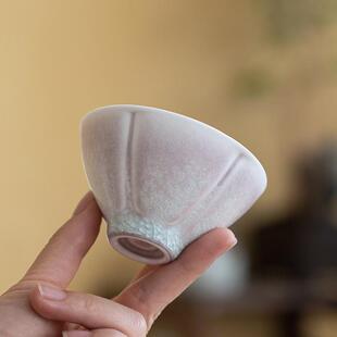 手工窑变樱花粉冰裂纹品茗杯家用陶瓷个人杯功夫茶具主人茶杯