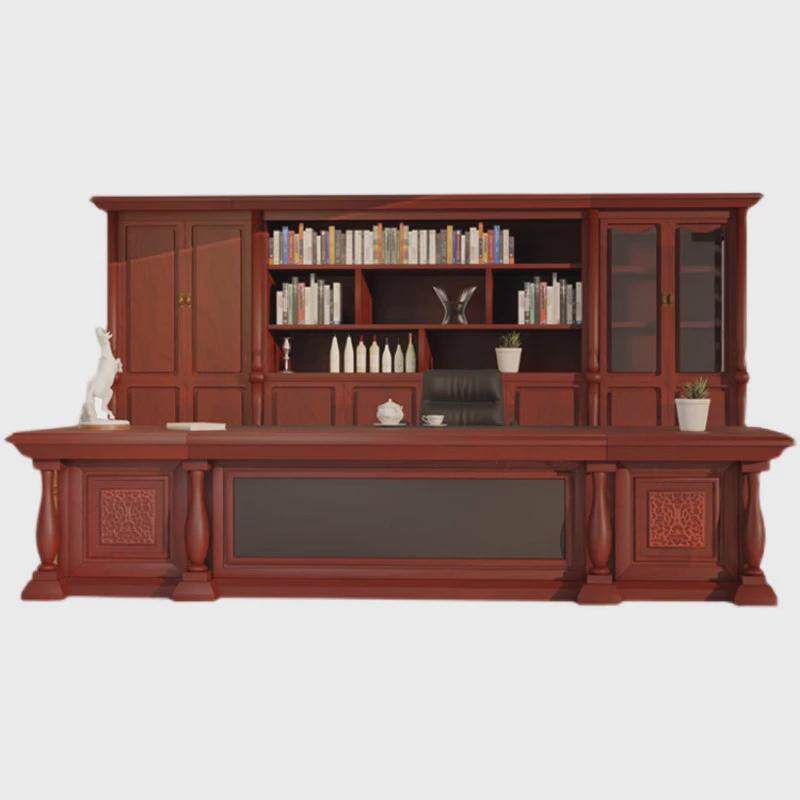 新中式老板桌办公桌全实木皮大班台总裁台主管经理桌单人办公桌子