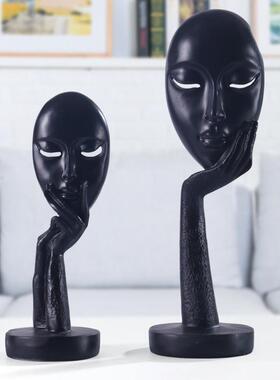 厂家直销人物雕塑树脂工艺品创意摆件北欧艺术黑白抽象人脸面具