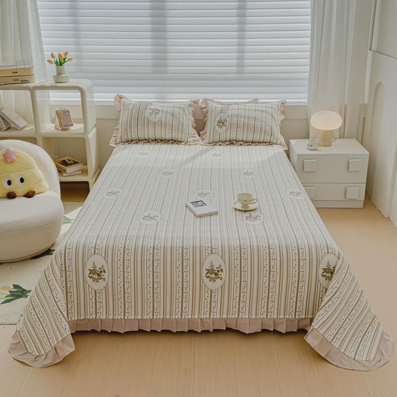 2024新款被单印花花边夹棉床盖三件套加厚床单全棉可机洗直播代发